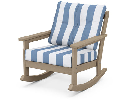 POLYWOOD® Vineyard Deep Seating Rocking Chair in Vintage Sahara / Cabana Stripe Sky Blue