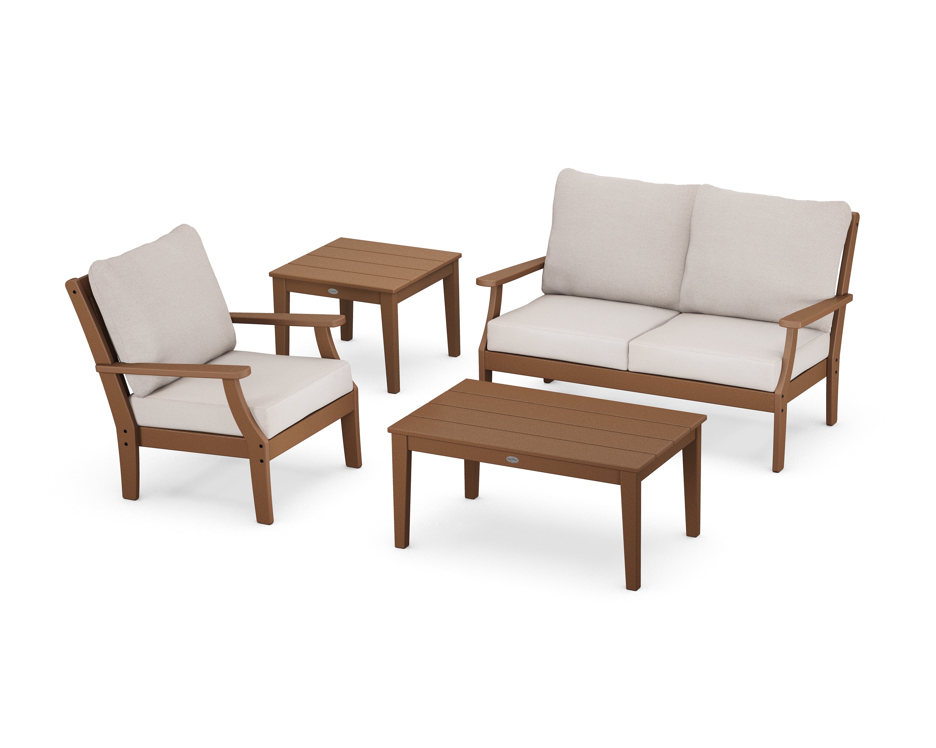 POLYWOOD® Braxton 4-Piece Deep Seating Set in Teak / Dune Burlap