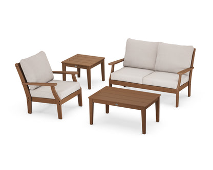 POLYWOOD® Braxton 4-Piece Deep Seating Set in Teak / Dune Burlap