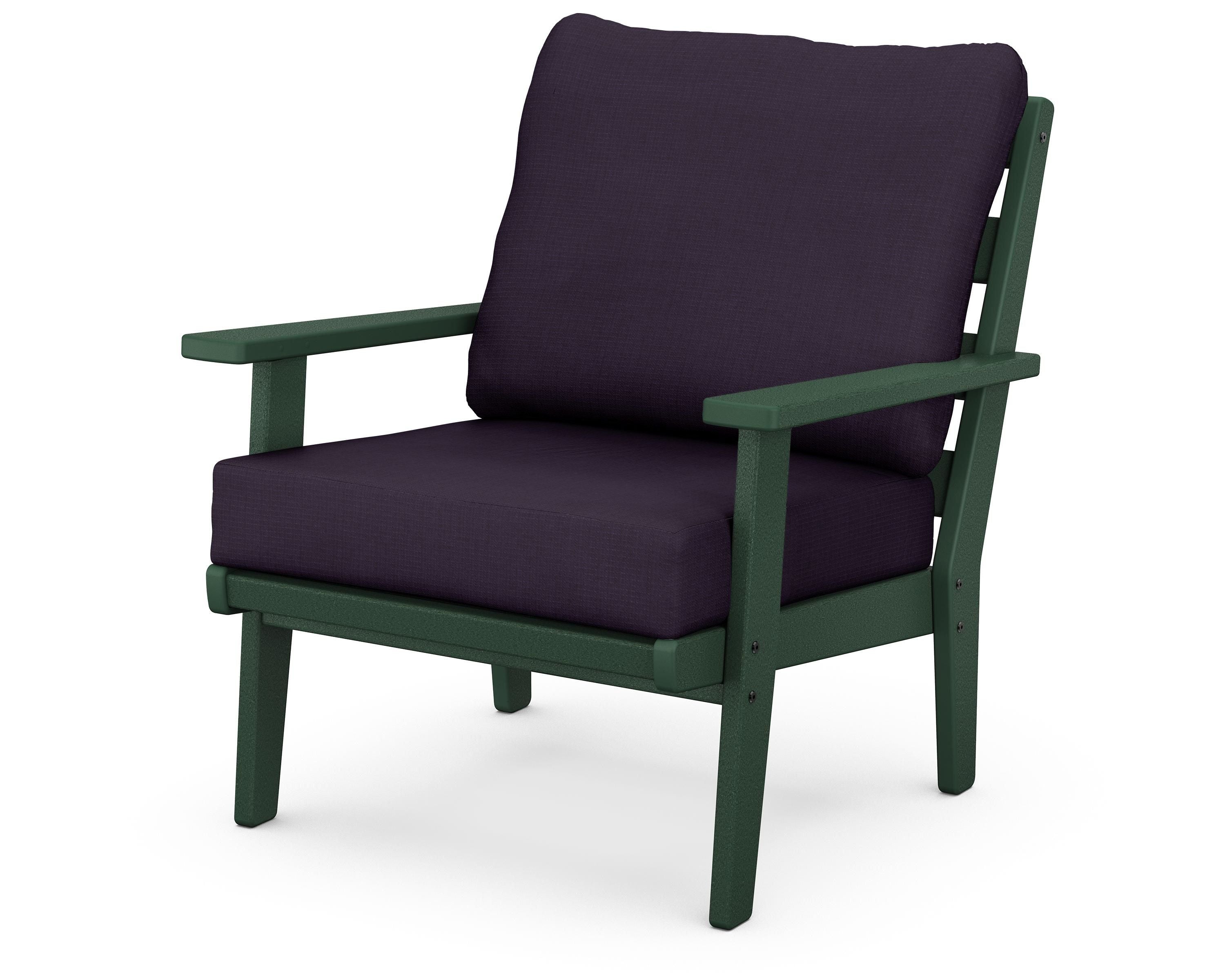 POLYWOOD® Grant Park Deep Seating Chair in Green / Navy Linen