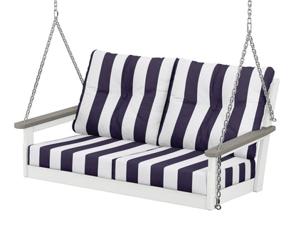 POLYWOOD® Vineyard Deep Seating Swing in White / Driftwood / Cabana Stripe Navy