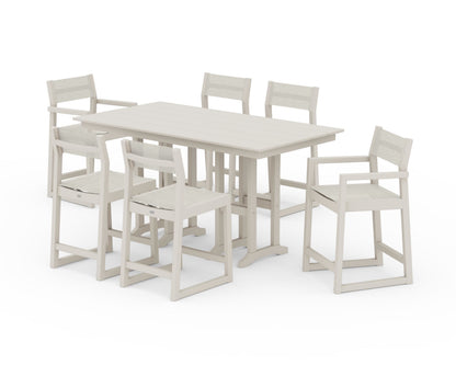 POLYWOOD® EDGE Sling 7-Piece Farmhouse Counter Set with Trestle Legs in Sand / Parchment Sling