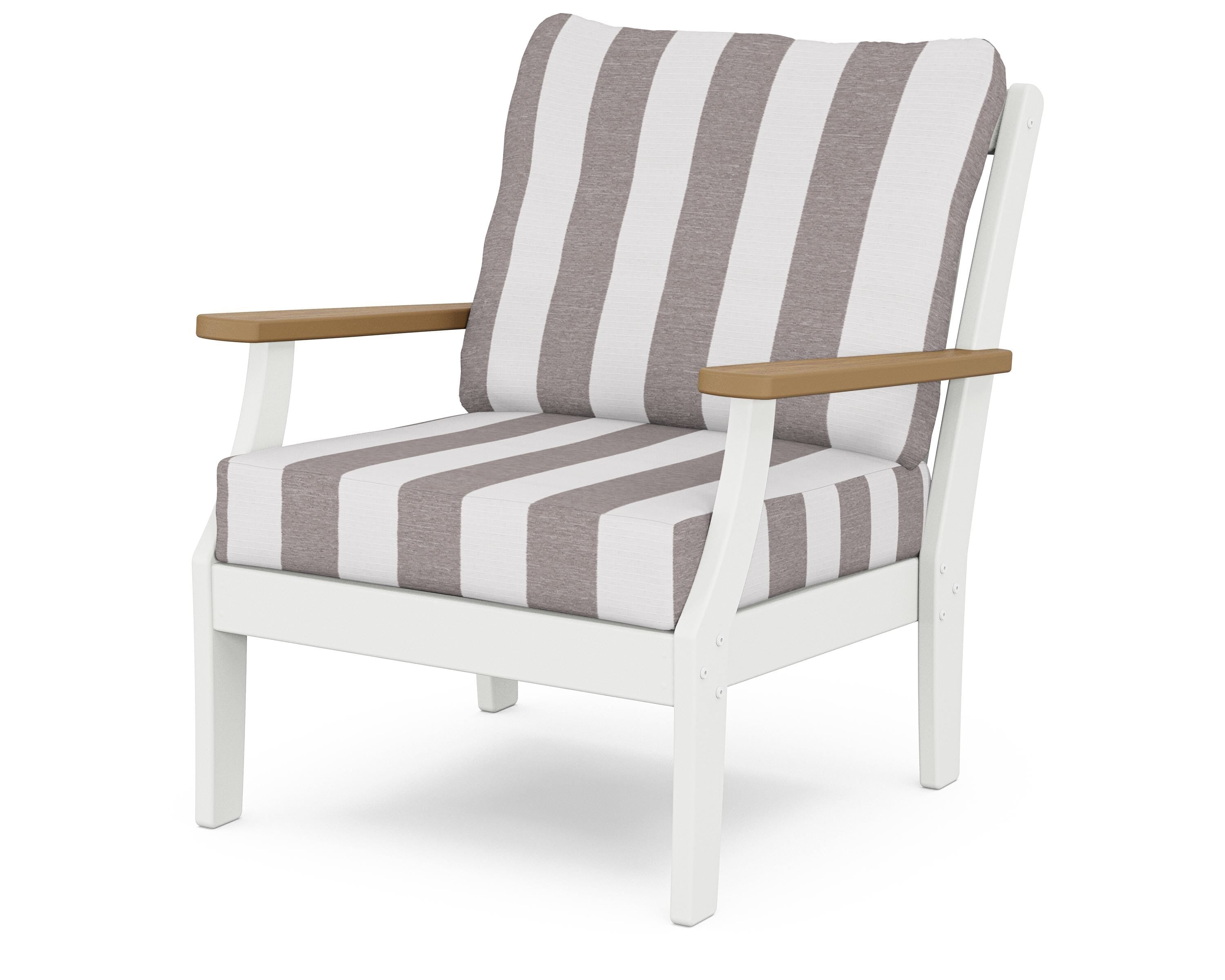 POLYWOOD® Braxton Deep Seating Chair in White / Natural / Cabana Stripe Grey Mist