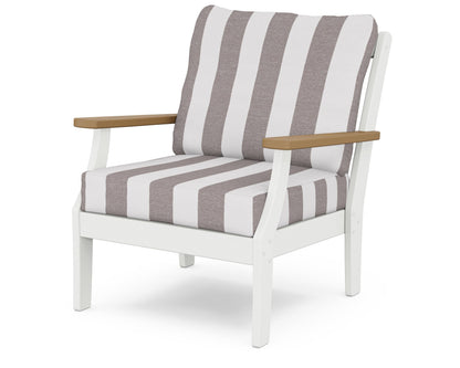 POLYWOOD® Braxton Deep Seating Chair in White / Natural / Cabana Stripe Grey Mist