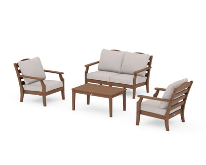 Draper James™ by  POLYWOOD® Savannah 4-Piece Deep Seating Set with Loveseat in Teak / Dune Burlap