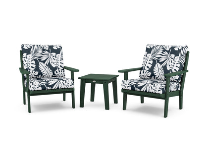 POLYWOOD® Lakeside 3-Piece Deep Seating Chair Set in Green / Leaf Marine Indigo