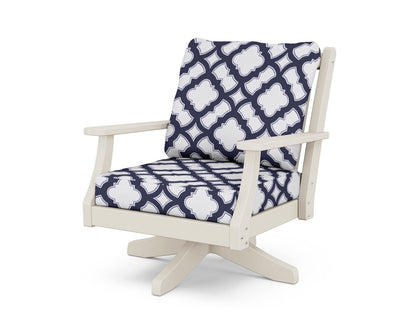 Country Living Wovendale Deep Seating Swivel Chair in Sand / Trellis Navy