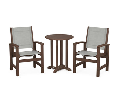POLYWOOD® Coastal 3-Piece Round Bistro Dining Set in Mahogany / Metallic Sling