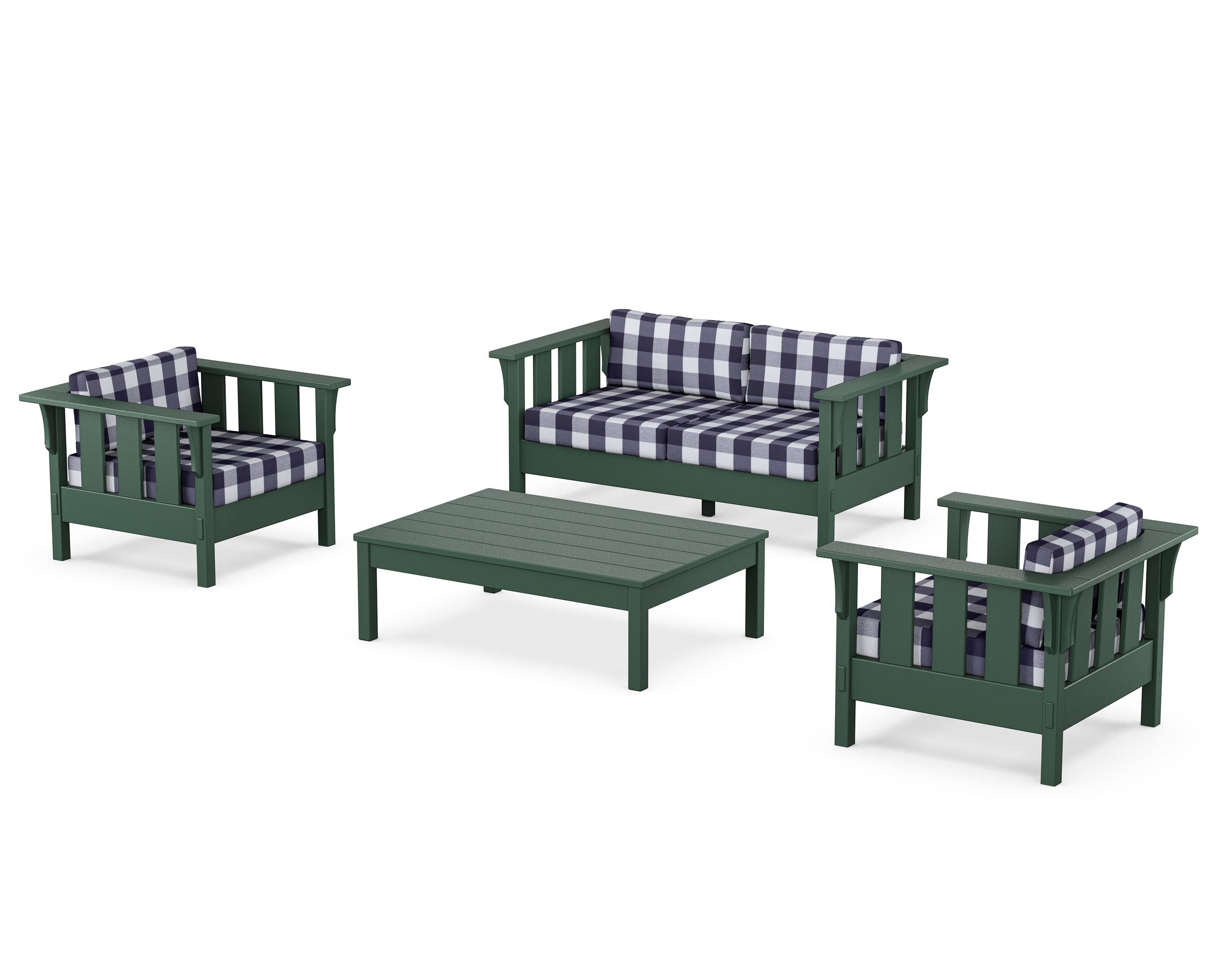 Martha Stewart by POLYWOOD® Acadia 4-Piece Deep Seating Set with Loveseat in Green / Buffalo Plaid Navy