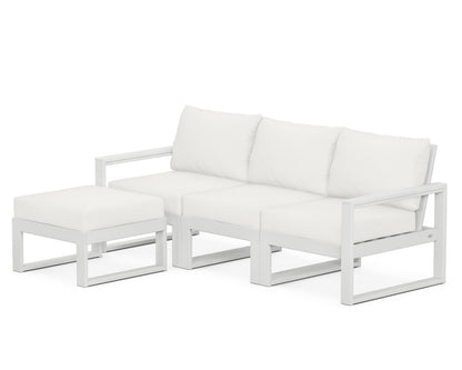 POLYWOOD® EDGE 4-Piece Modular Deep Seating Set with Ottoman in White / Natural Linen