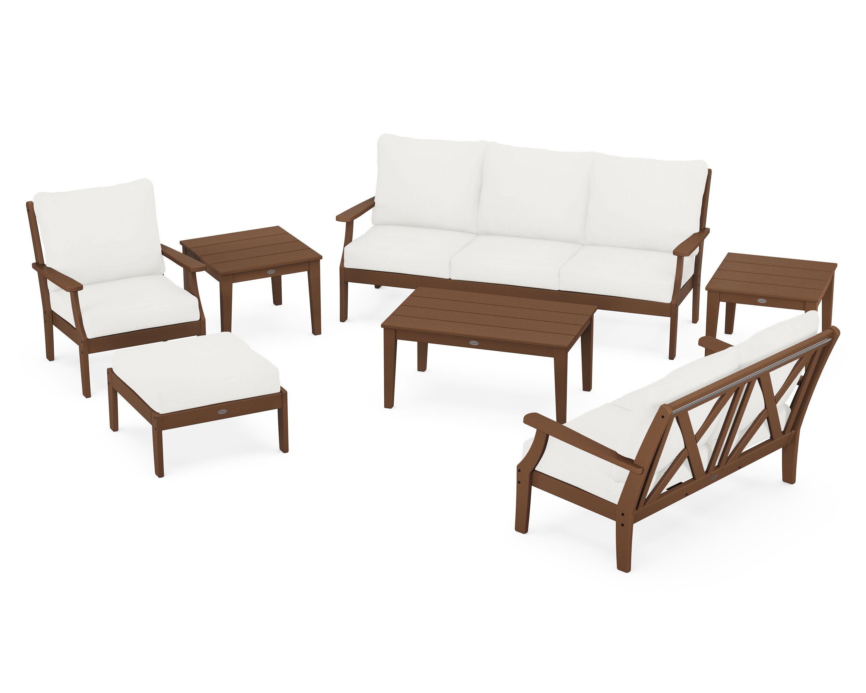 POLYWOOD® Braxton 7-Piece Deep Seating Set in Teak / Natural Linen
