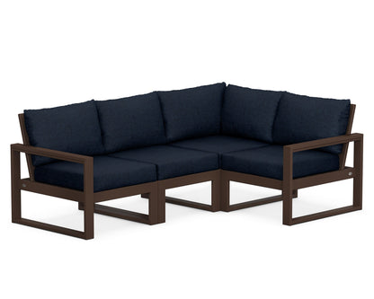 POLYWOOD® EDGE 4-Piece Modular Deep Seating Set in Mahogany / Marine Indigo