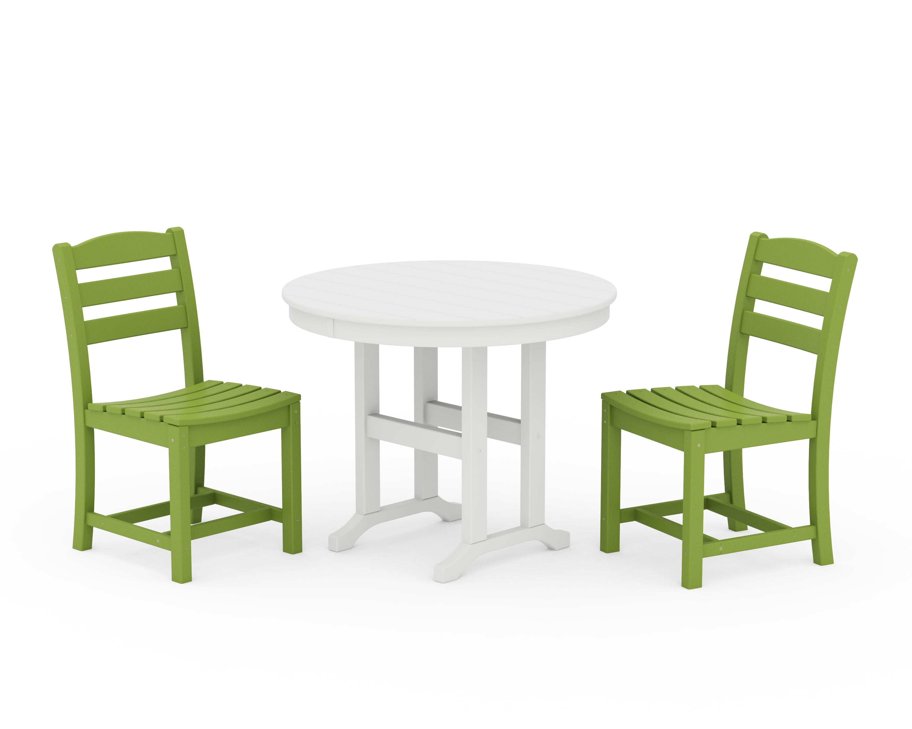 POLYWOOD® La Casa Café Side Chair 3-Piece Round Dining Set in Lime / White