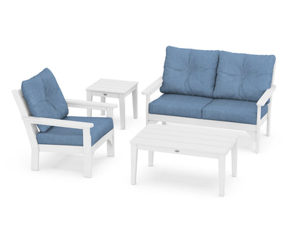 POLYWOOD® Vineyard 4-Piece Deep Seating Set in White / Sky Blue