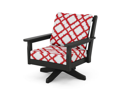 POLYWOOD® Chippendale Deep Seating Swivel Chair in Black / Trellis Crimson