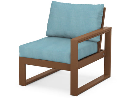 POLYWOOD® EDGE Modular Right Arm Chair in Teak / Lattice Sky Blue