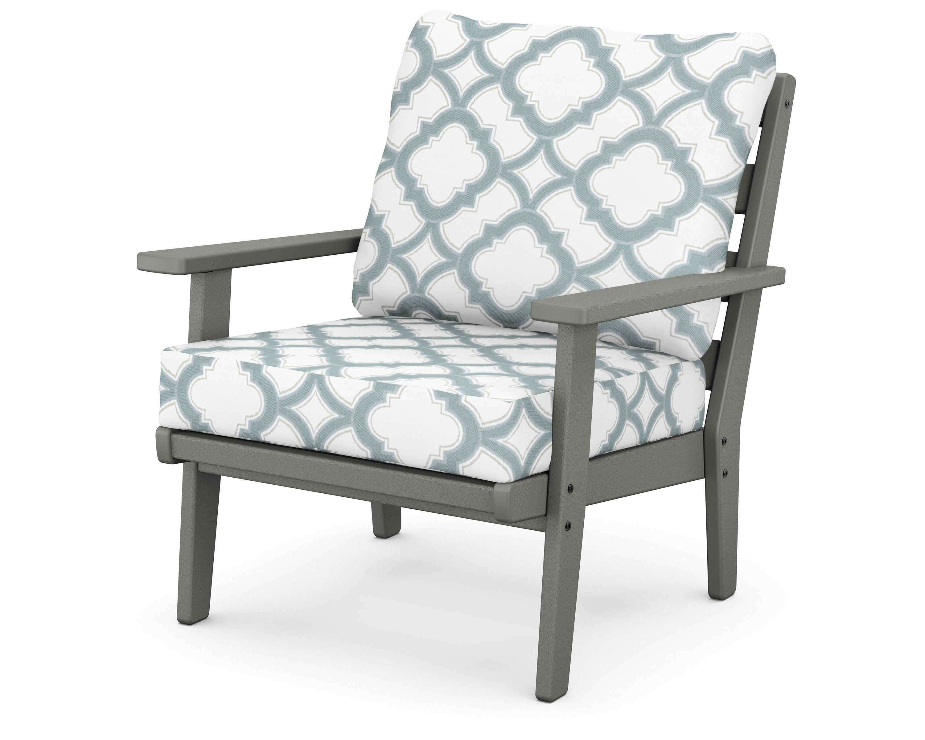 POLYWOOD® Grant Park Deep Seating Chair in Slate Grey / Trellis Glacier Spa