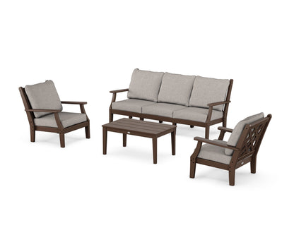 Country Living Wovendale 4-Piece Deep Seating Set with Sofa in Mahogany / Weathered Tweed