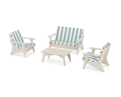 POLYWOOD® Riviera Modern Lounge 4-Piece Set in Sand / Cabana Stripe Glacier Spa