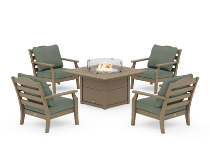 Draper James™ by  POLYWOOD® Savannah 5-Piece Deep Seating Set with Fire Pit Table in Vintage Sahara / Cast Sage