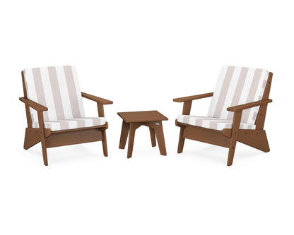 POLYWOOD® Riviera Modern Lounge 3-Piece Set in Teak / Cabana Stripe Dune Burlap