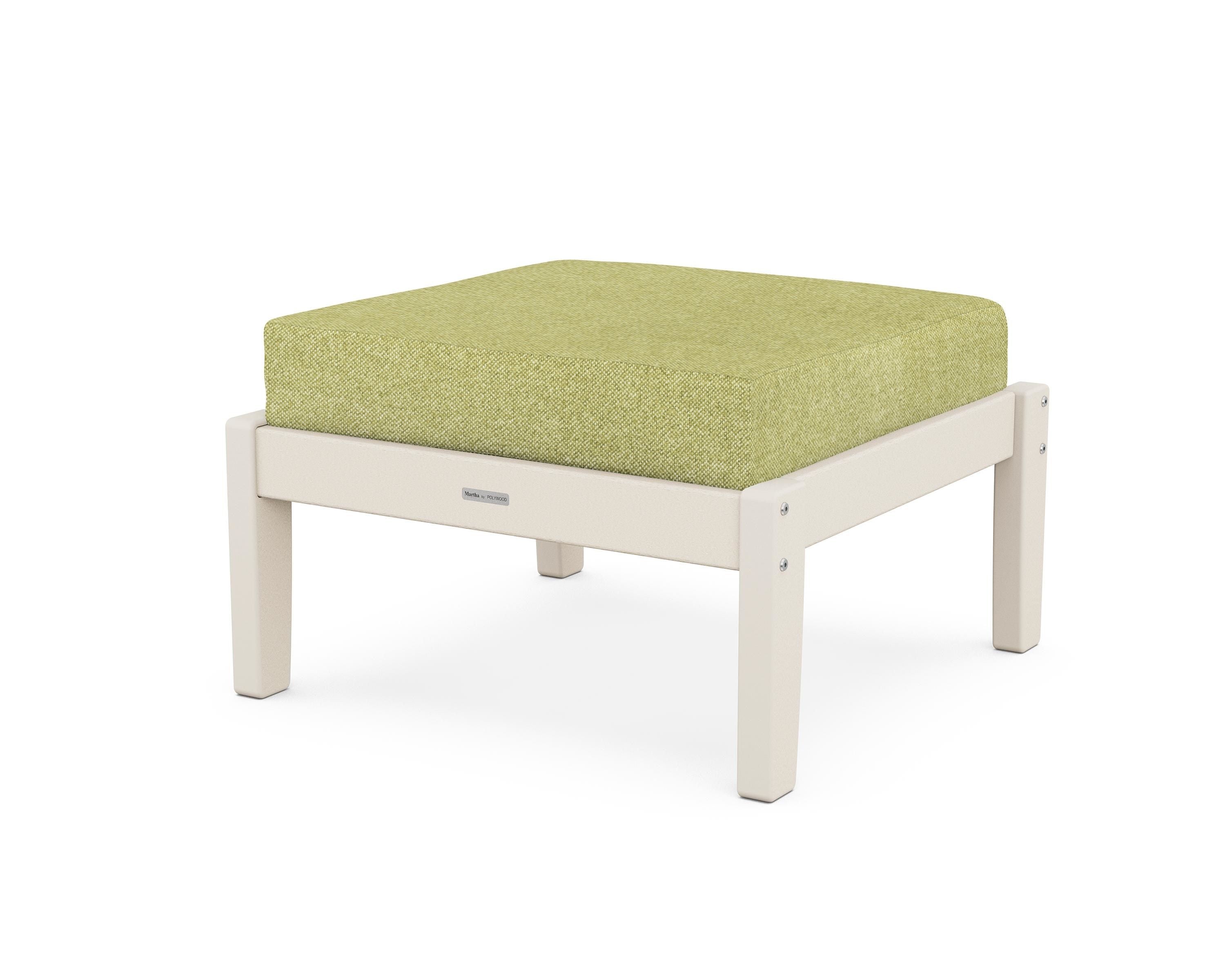 Martha Stewart by POLYWOOD® Chinoiserie Deep Seating Ottoman in Sand / Chartreuse Boucle