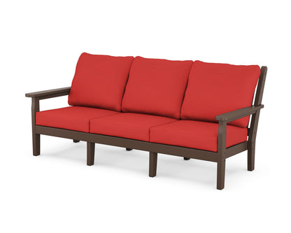 POLYWOOD® Chippendale Deep Seating Sofa in Mahogany / Crimson Linen