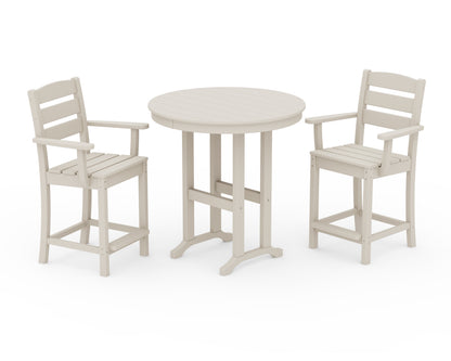 POLYWOOD® Lakeside 3-Piece Round Farmhouse Arm Chair Counter  Set in Sand