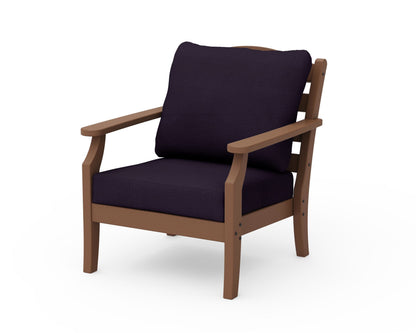 Draper James™ by  POLYWOOD® Savannah Deep Seating Chair in Teak / Navy Linen