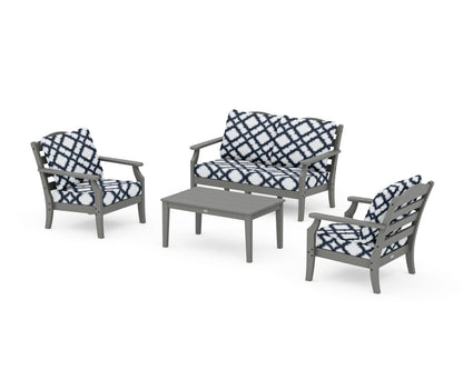 Draper James™ by  POLYWOOD® Savannah 4-Piece Deep Seating Set with Loveseat in Slate Grey / Trellis Marine Indigo