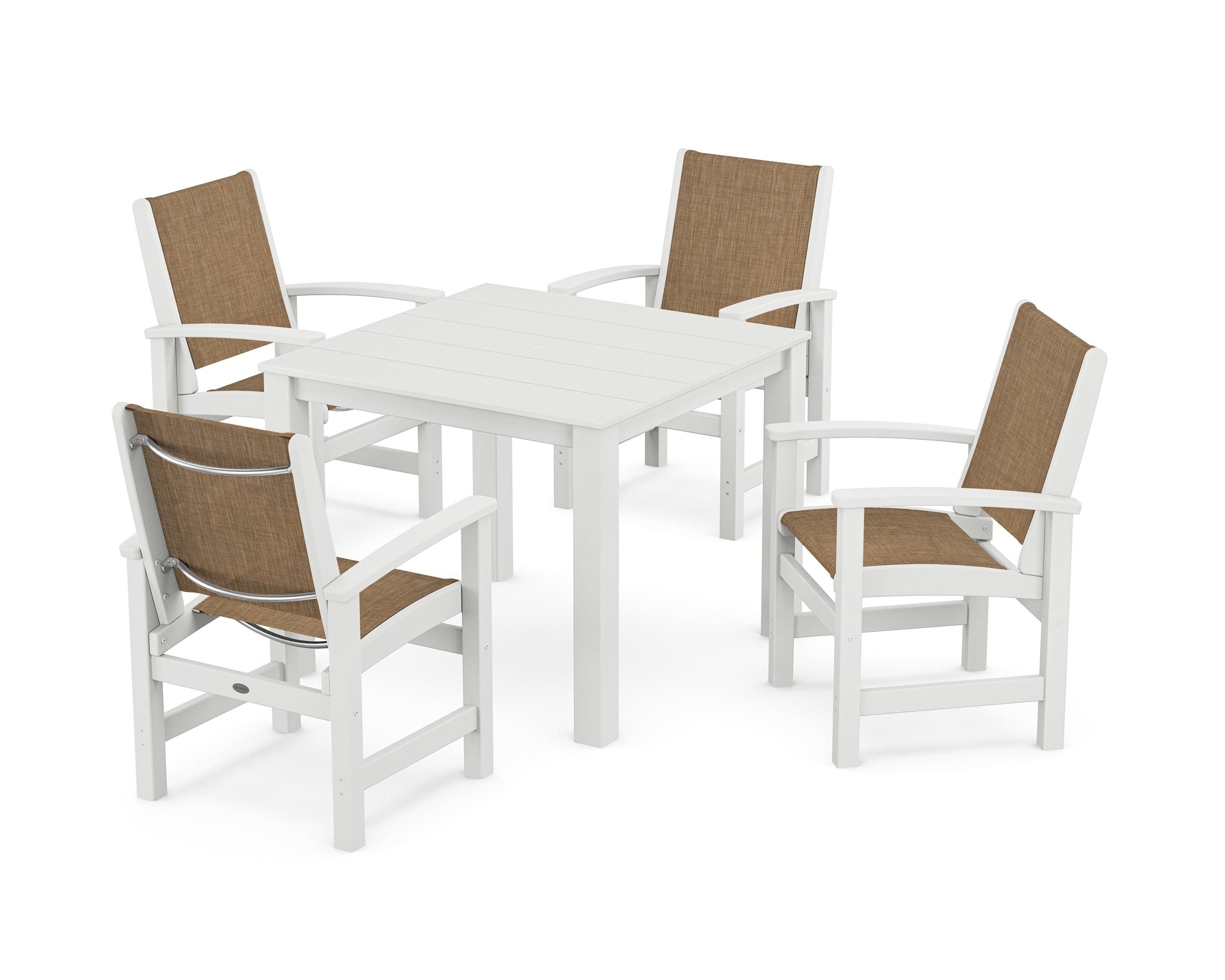 POLYWOOD® Coastal 5-Piece Parsons Dining Set in White / Burlap Sling