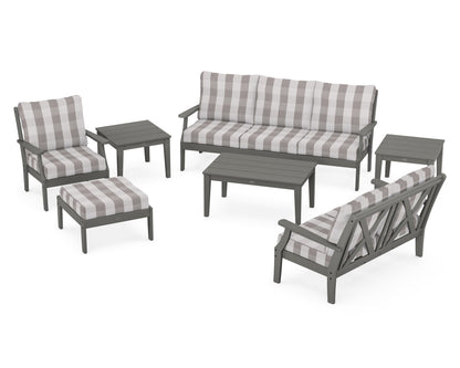 POLYWOOD® Braxton 7-Piece Deep Seating Set in Slate Grey / Buffalo Plaid Grey Mist