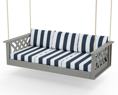 Country Living Wovendale Daybed Swing in Slate Grey / Cabana Stripe Marine Indigo