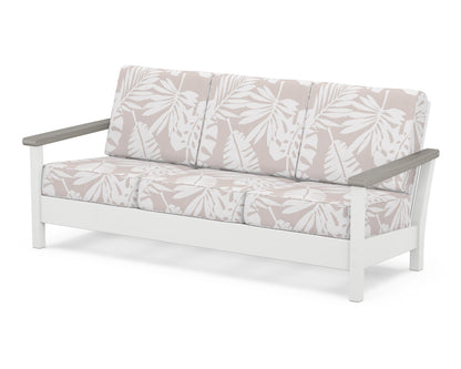 POLYWOOD® Harbour Deep Seating Sofa in White / Driftwood / Leaf Dune Burlap