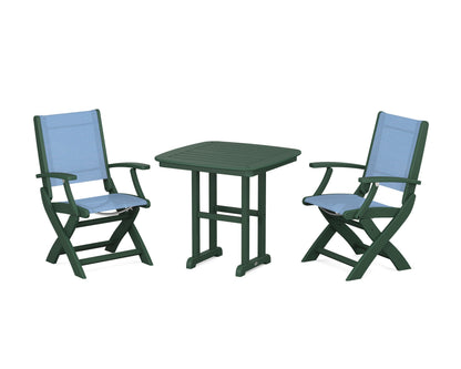 POLYWOOD® Coastal Folding Chair 3-Piece Dining Set in Green / Poolside Sling