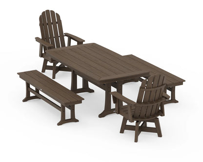 Vineyard Adirondack Swivel Chair 5-Piece Dining Set with Trestle Legs and Benches