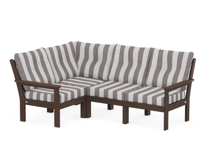 POLYWOOD® Vineyard 4-Piece Sectional in Mahogany / Cabana Stripe Grey Mist