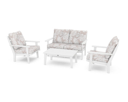 POLYWOOD® Lakeside 4-Piece Deep Seating Set in White / Leaf Dune Burlap