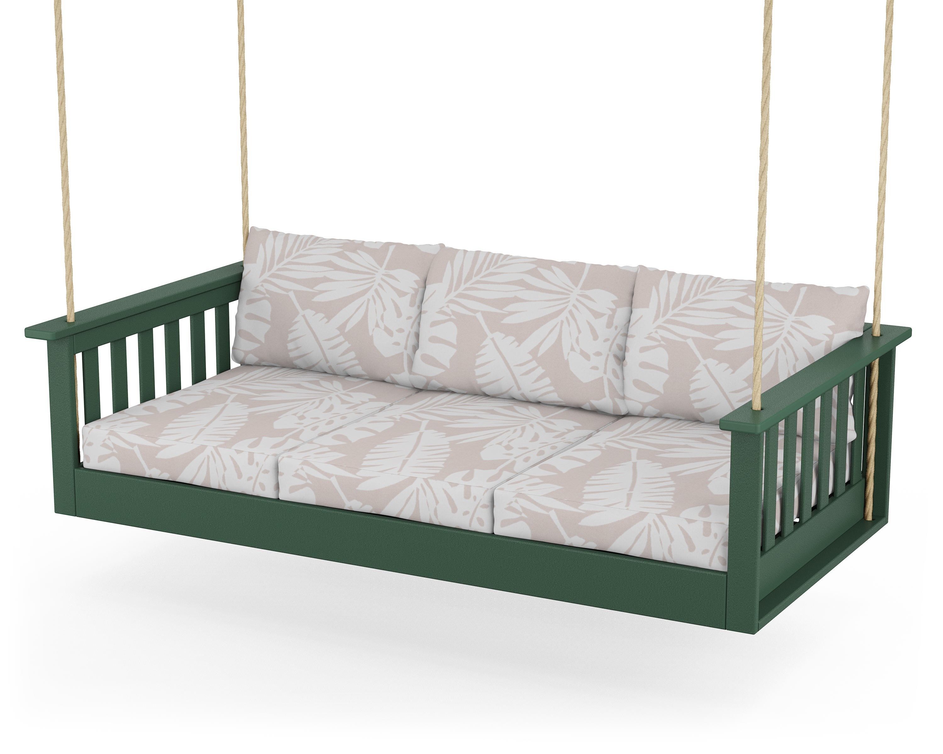 POLYWOOD® Vineyard Daybed Swing in Green / Leaf Dune Burlap