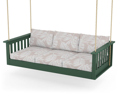 POLYWOOD® Vineyard Daybed Swing in Green / Leaf Dune Burlap