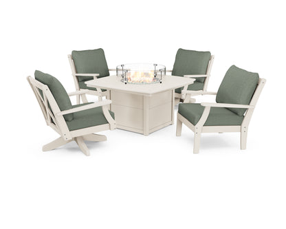 POLYWOOD® Braxton 5-Piece Deep Seating Set with Fire Table in Sand / Cast Sage