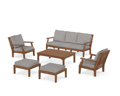 Martha Stewart by POLYWOOD® Chinoiserie 6-Piece Lounge Sofa Set in Teak / Grey Mist