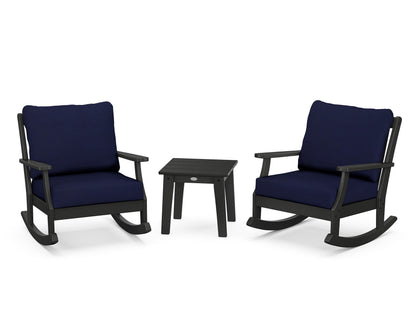 POLYWOOD® Braxton 3-Piece Deep Seating Rocker Set in Black / Navy