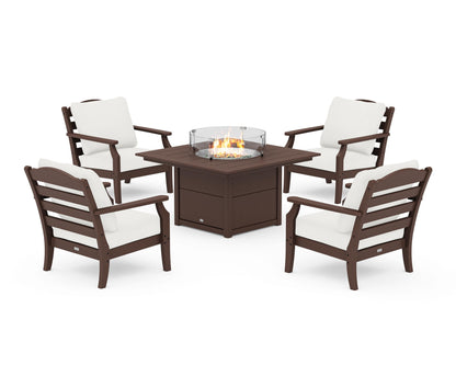 Draper James™ by  POLYWOOD® Savannah 5-Piece Deep Seating Set with Fire Pit Table in Mahogany / Natural Linen