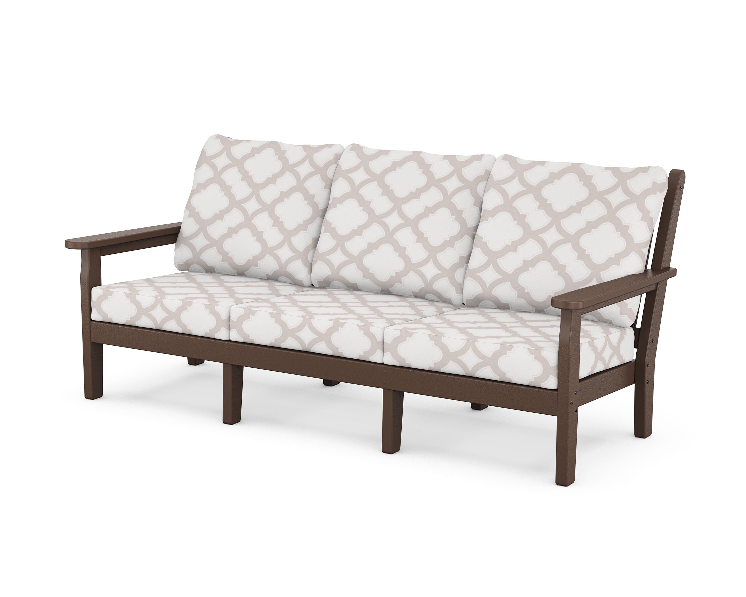 POLYWOOD® Chippendale Deep Seating Sofa in Mahogany / Trellis Dune Burlap