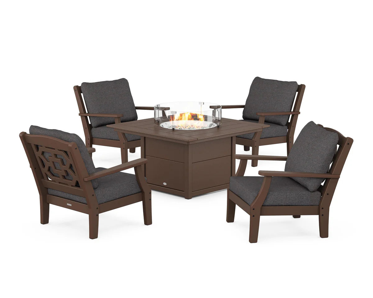 Chinoiserie 5-Piece Deep Seating Set with Fire Pit Table