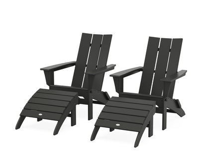 POLYWOOD® Modern Folding Adirondack Chair 4-Piece Set with Ottomans in Black