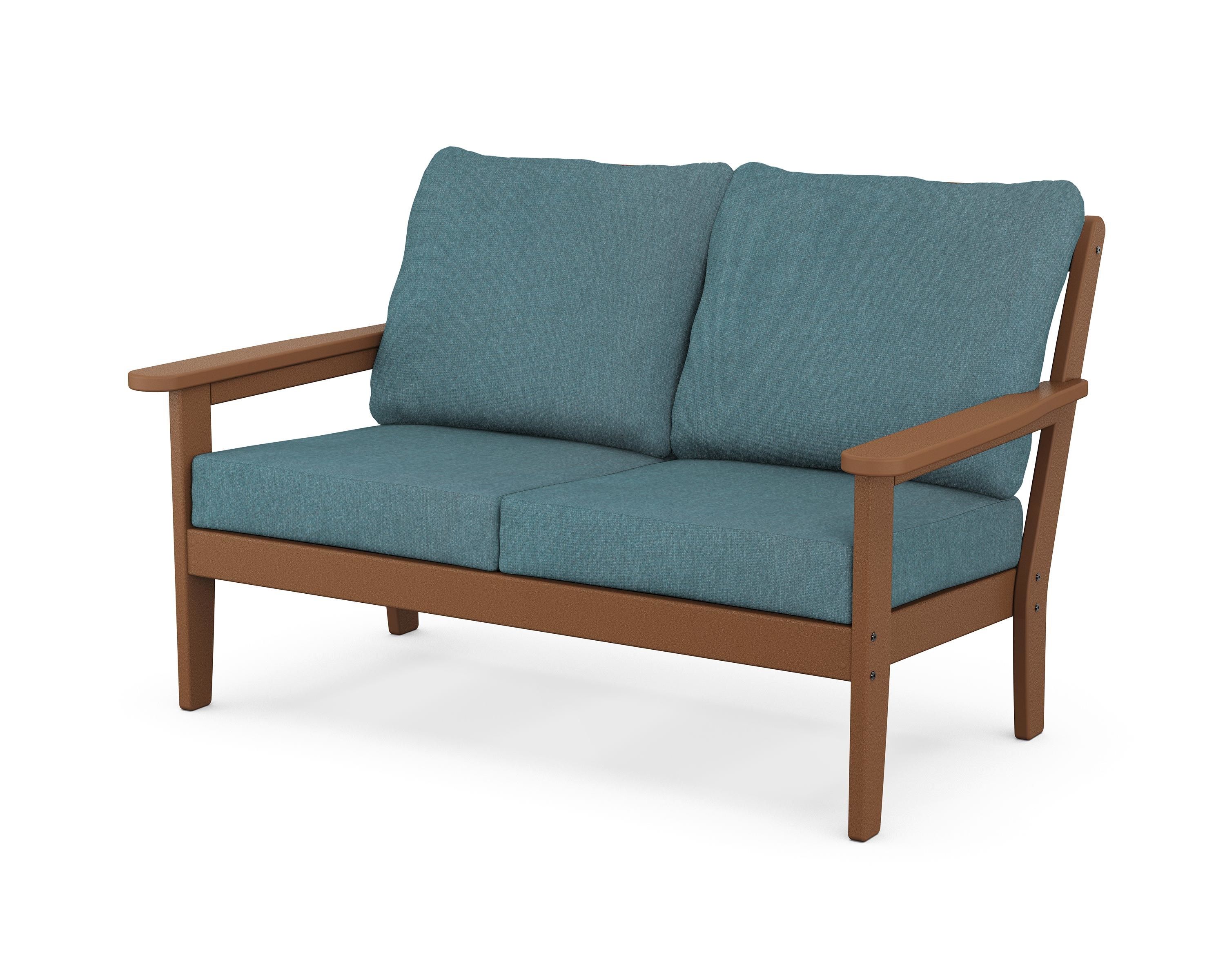 Country Living Cottage Deep Seating Loveseat in Teak / Ocean Teal