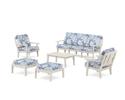 POLYWOOD® Mission 6-Piece Lounge Sofa Set in Sand / Leaf Sky Blue