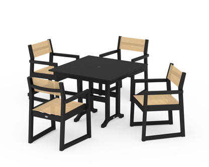 POLYWOOD® EDGE Sling Arm Chair 5-Piece Farmhouse Dining Set in Black / Dupioni Apricot Sling